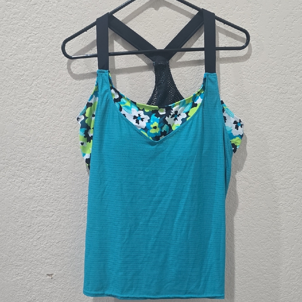 Kohl's Teal and Floral Women's Bikini Top